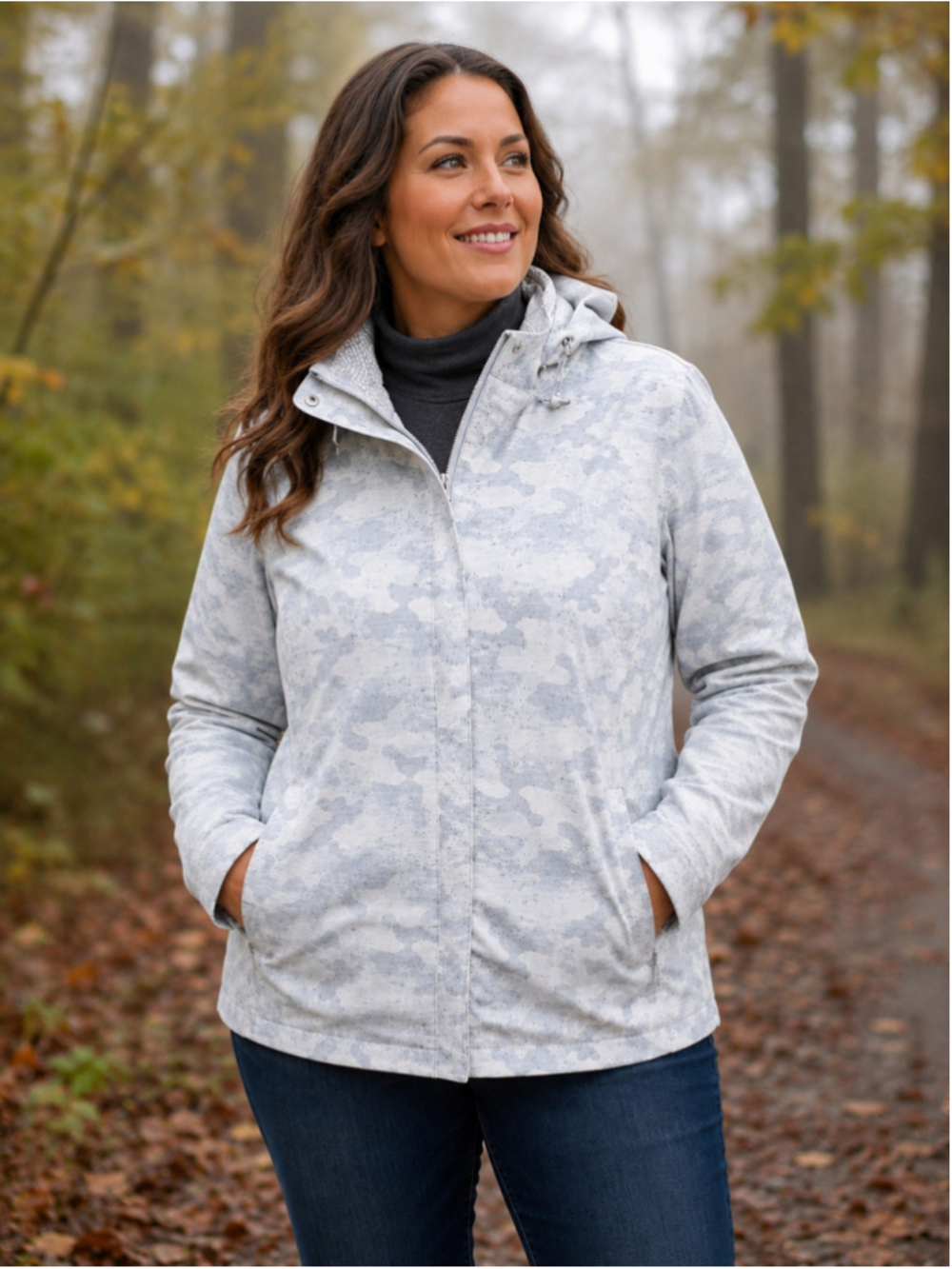 FREE COUNTRY White Grey Camo Hooded Jacket Women’s Size XL